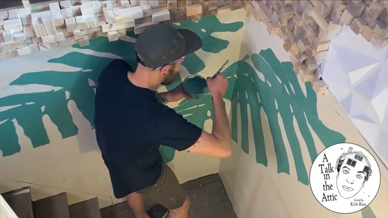 Work in progress shots from a mural I recently completed for my friend Kirk at @atalkintheattic. I didn&rsquo;t take any progress shots myself so these are screenshots from the YouTube video Kirk put together. The attic studio is awesome and I&rsquo;