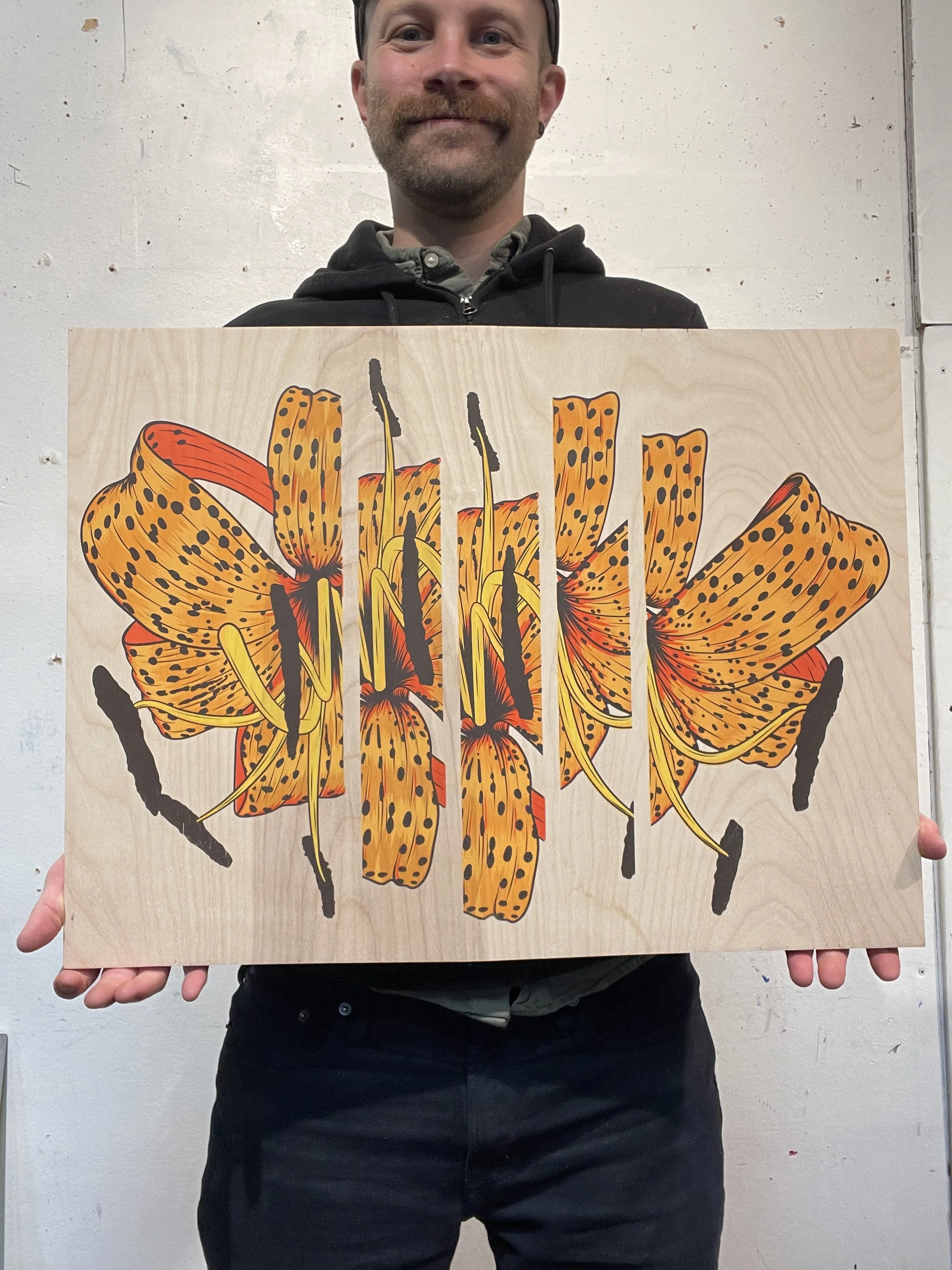 Nick Nortier Tiger Lily Screen Print on Wood 2.JPG