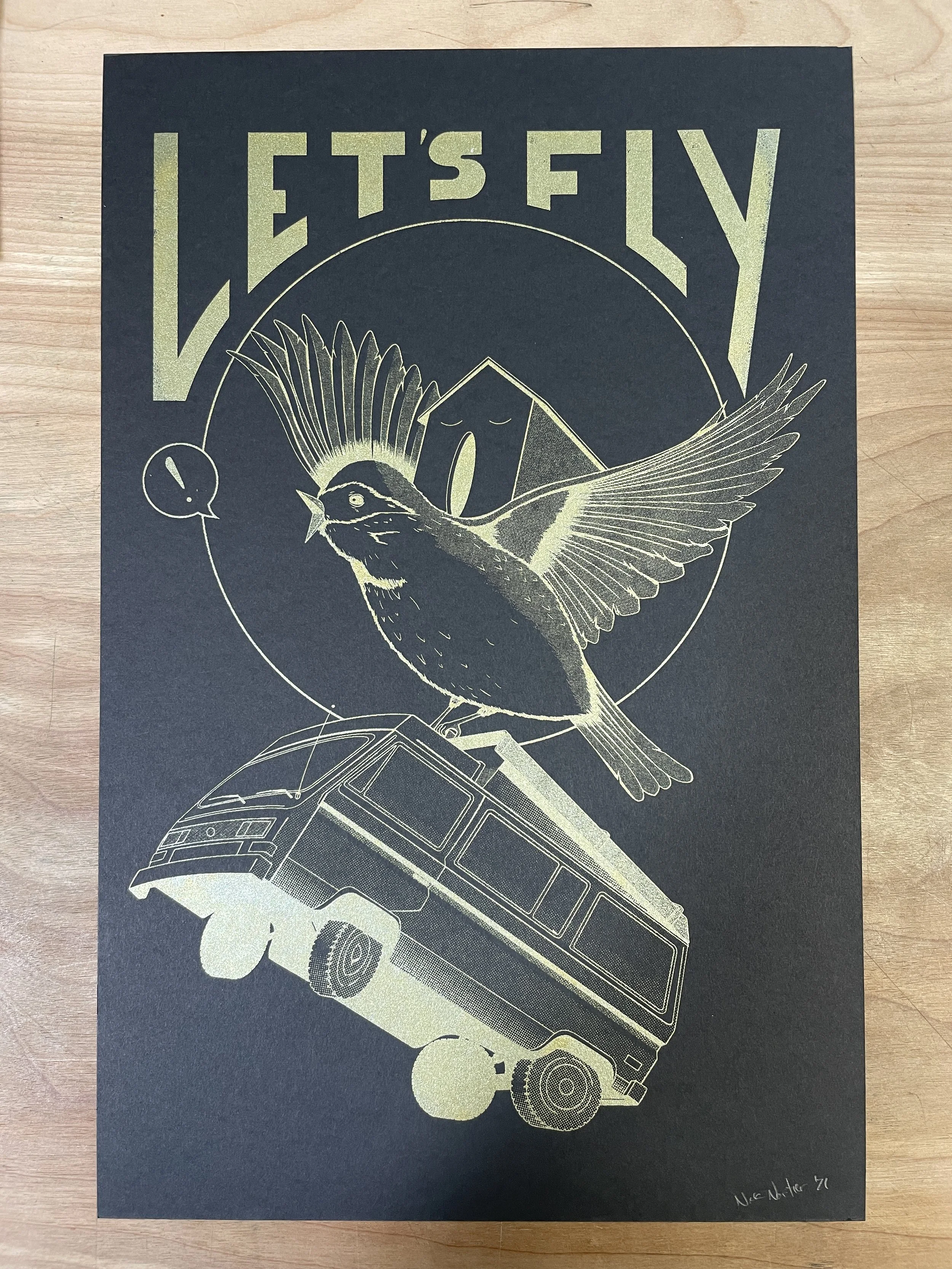 Let's Fly VW Vanagon Print Black and Gold.JPG