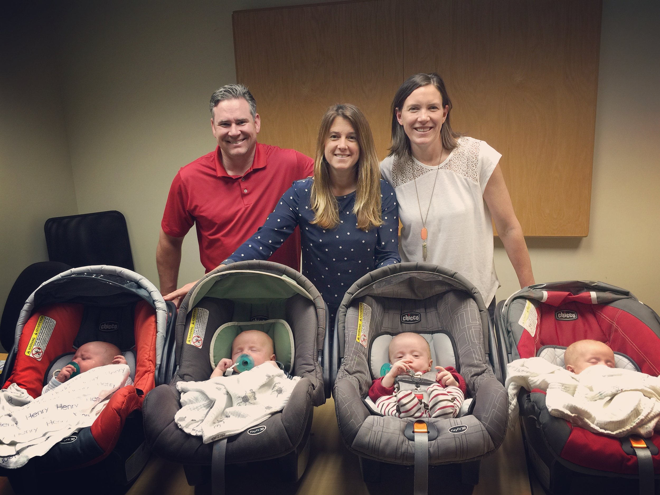 The quads meeting our fertility doctor, Dr. Shelly for the first time