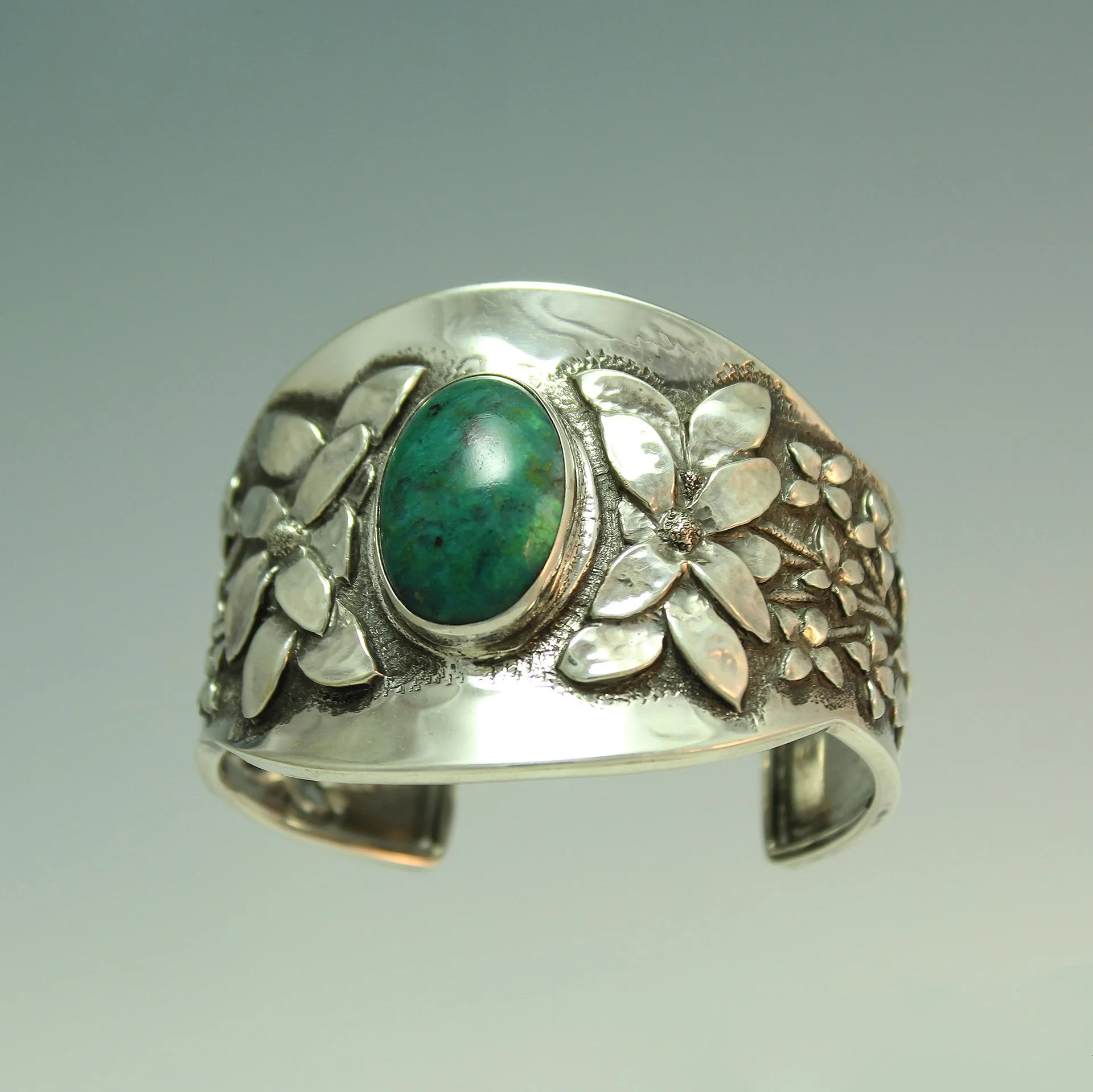 A Parrot Wing Chrysocolla Sterling Silver Cuff Bracelet