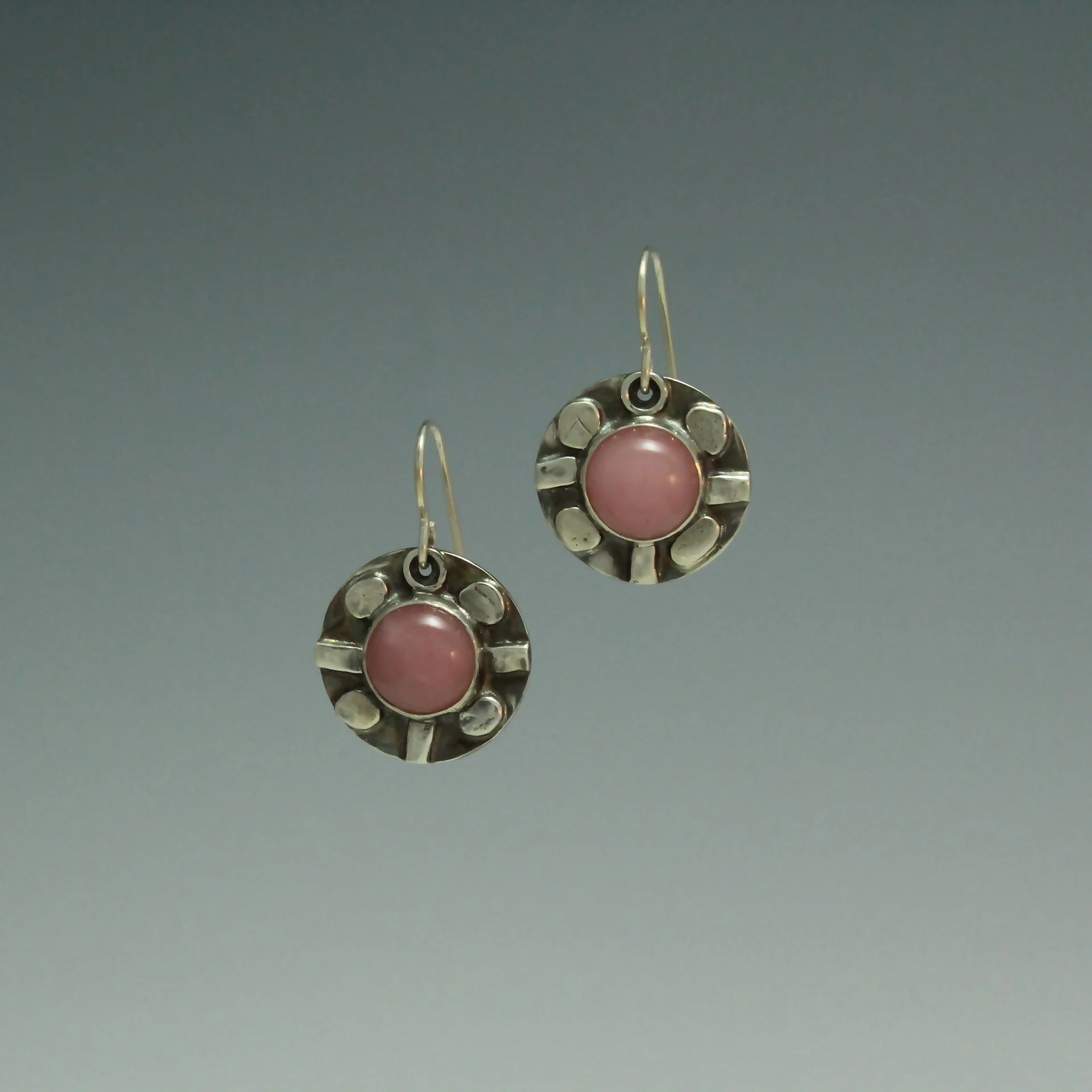 "A Rose Quartz Disc"  - Sterling Silver Dangle Earrings