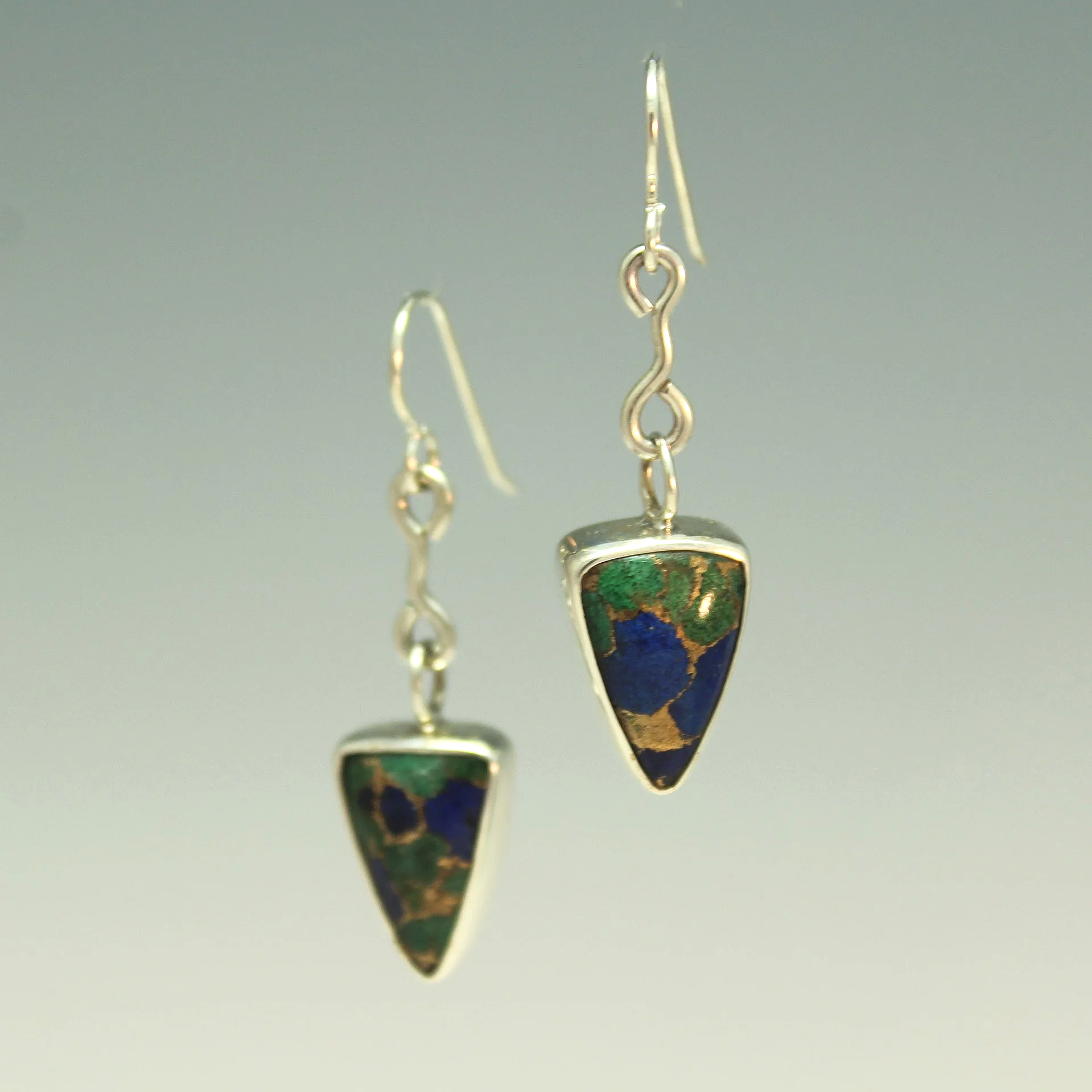"Azurite and Malachite" - Silver Drop Earrings
