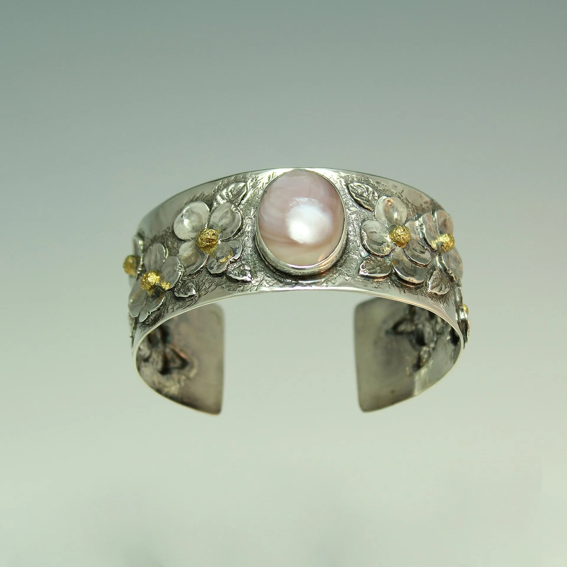 1" Sterling Silver Dogwood Cuff Bracelet