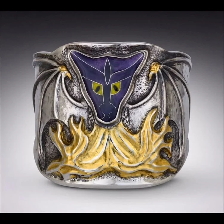 "A Chance Meeting with a Dragon" - 2" Silver and Gold Dragon Cuff Bracelet