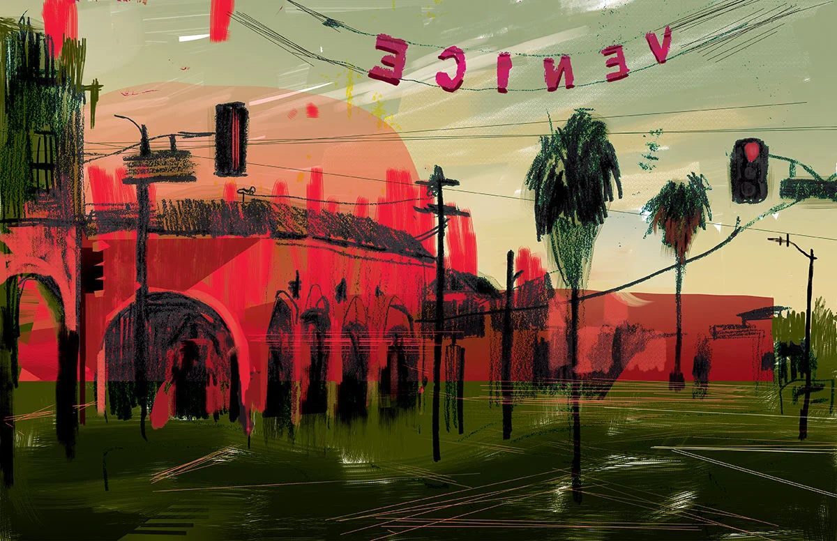 Sketchbook entry of a day in Venice, California. Selected for American Illustration 36.