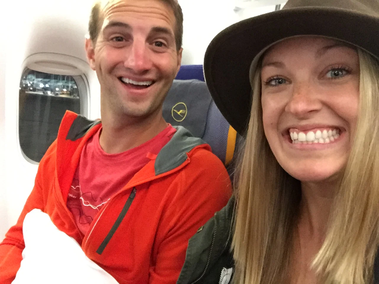 Allison and Tim on the first flight of the trip.