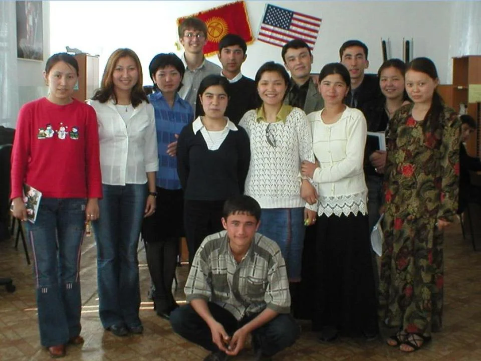 Austin and some of his students in Kyrgyzstan.