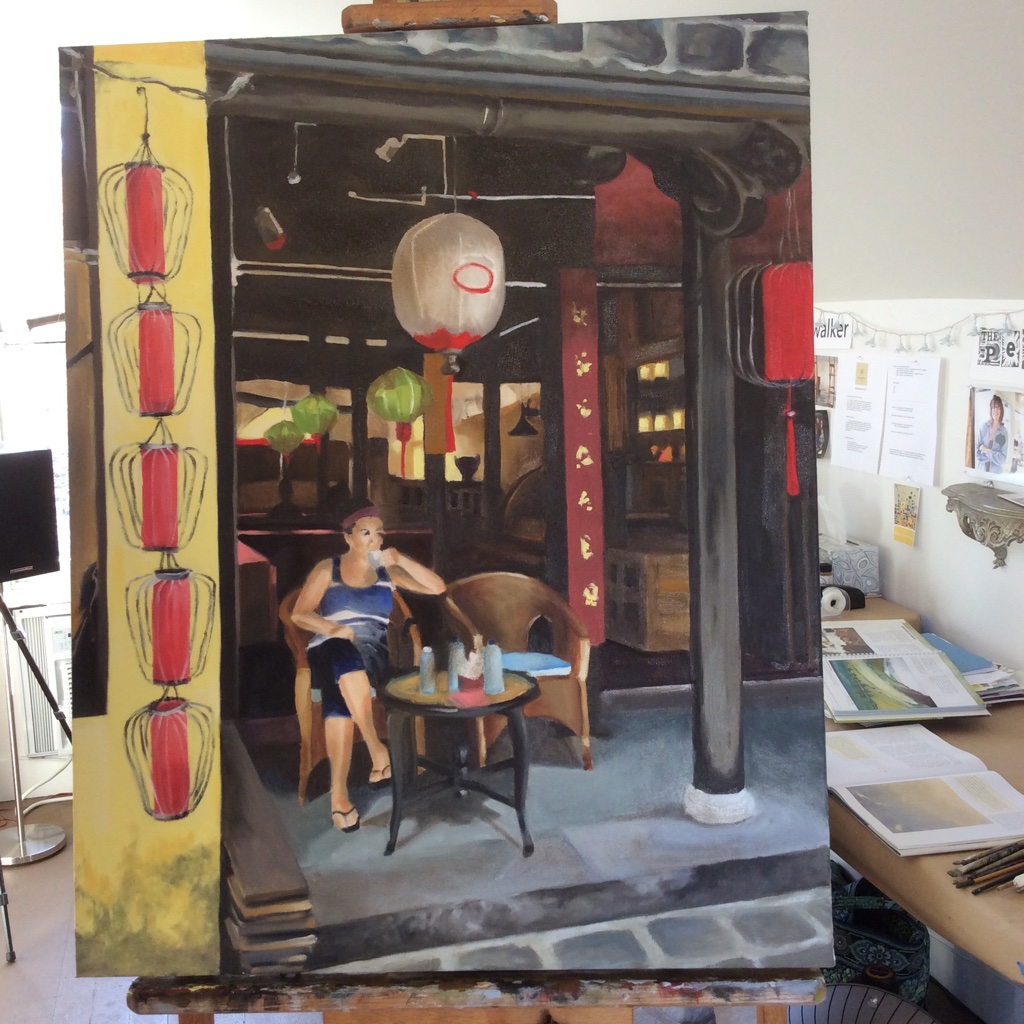 Hope to be finishing this 'Cup Of Tea in Vietnam' this week....photo reference from Jen Tice, who was there. I've never been to Vietnam. Studio in the background as this photo is not cropped. 
