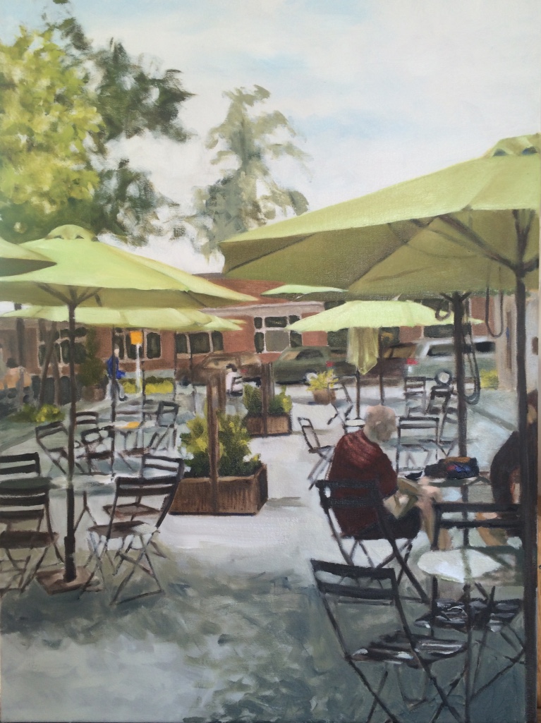 Those green umbrellas just grabbed me....this is a scene on Bainbridge Island near the bakery.