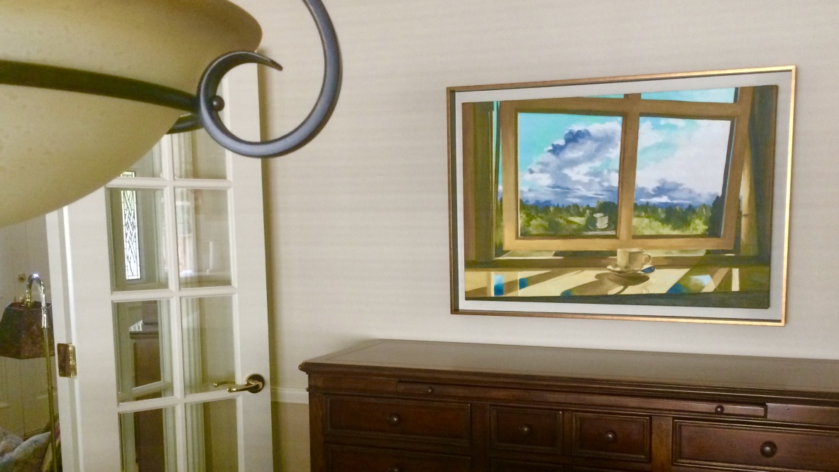 And. lastly, the gorgeous " Framing A Long Afternoon " is wonderfully placed in a dining room.