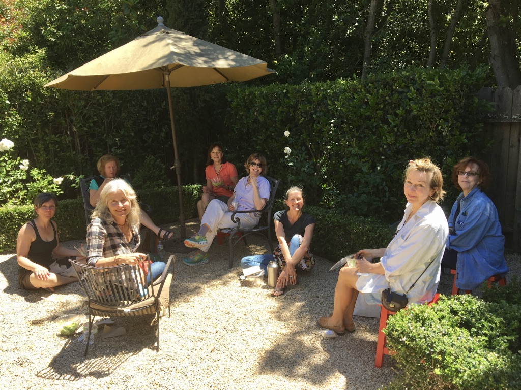 Marin County, Northern California, is a perfect setting. Here we are outside at the studio of Elizabeth Gorek , our host.