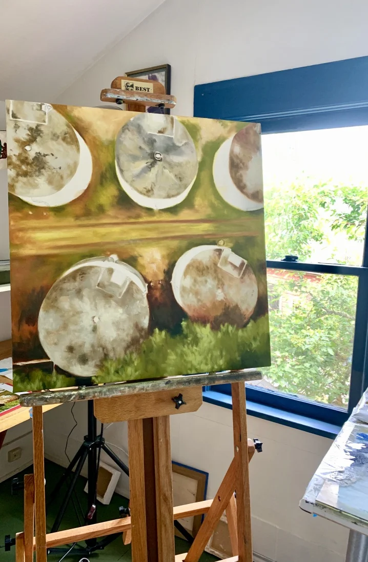 Here is a drone shot of water towers my easel currently. The nature of this series of work is evolving into an almost “abstract art” quality.