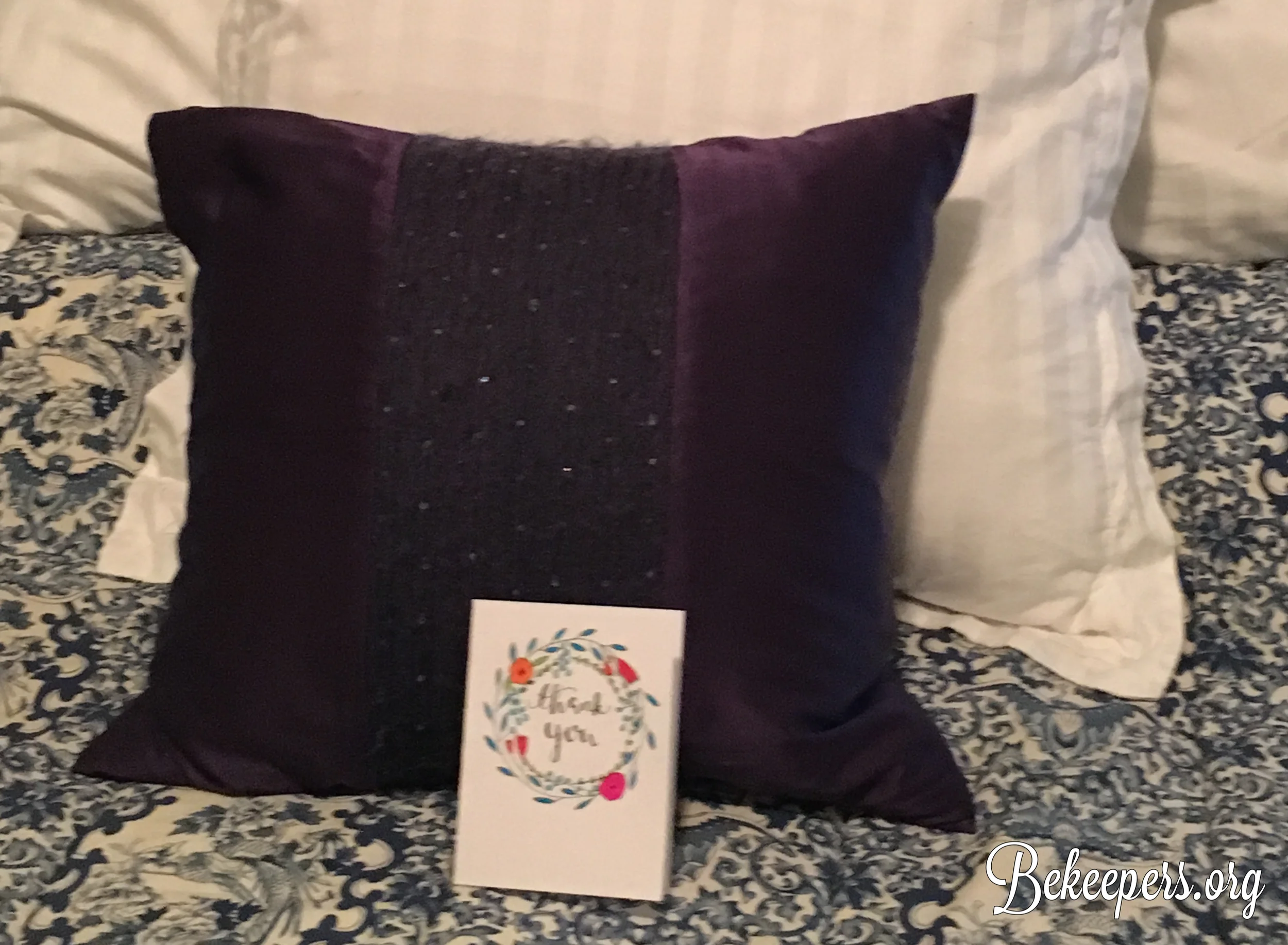 A thank you note left on my guest bed