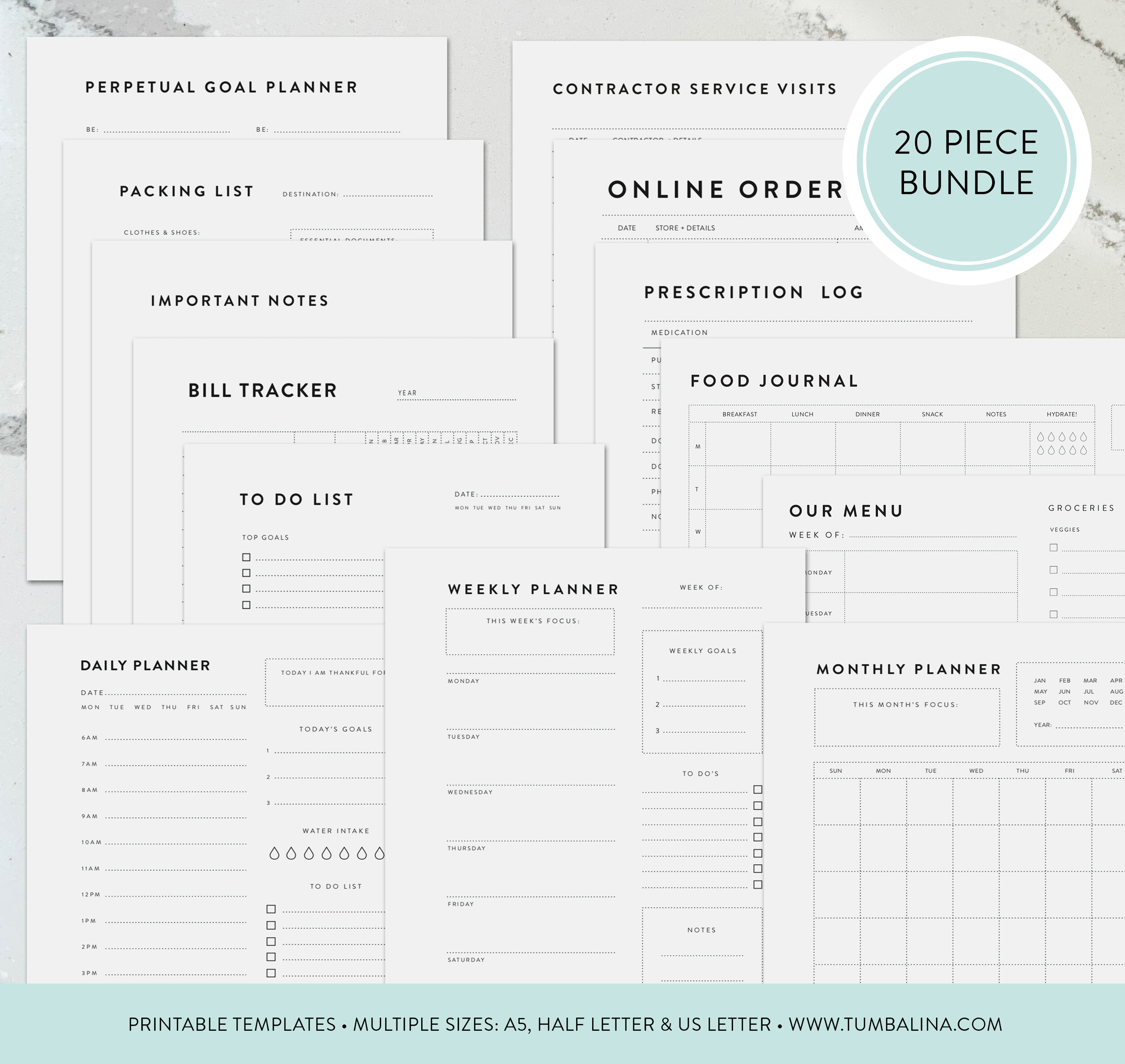20 Piece Ultimate Life Planner Minimalist Bundle Set