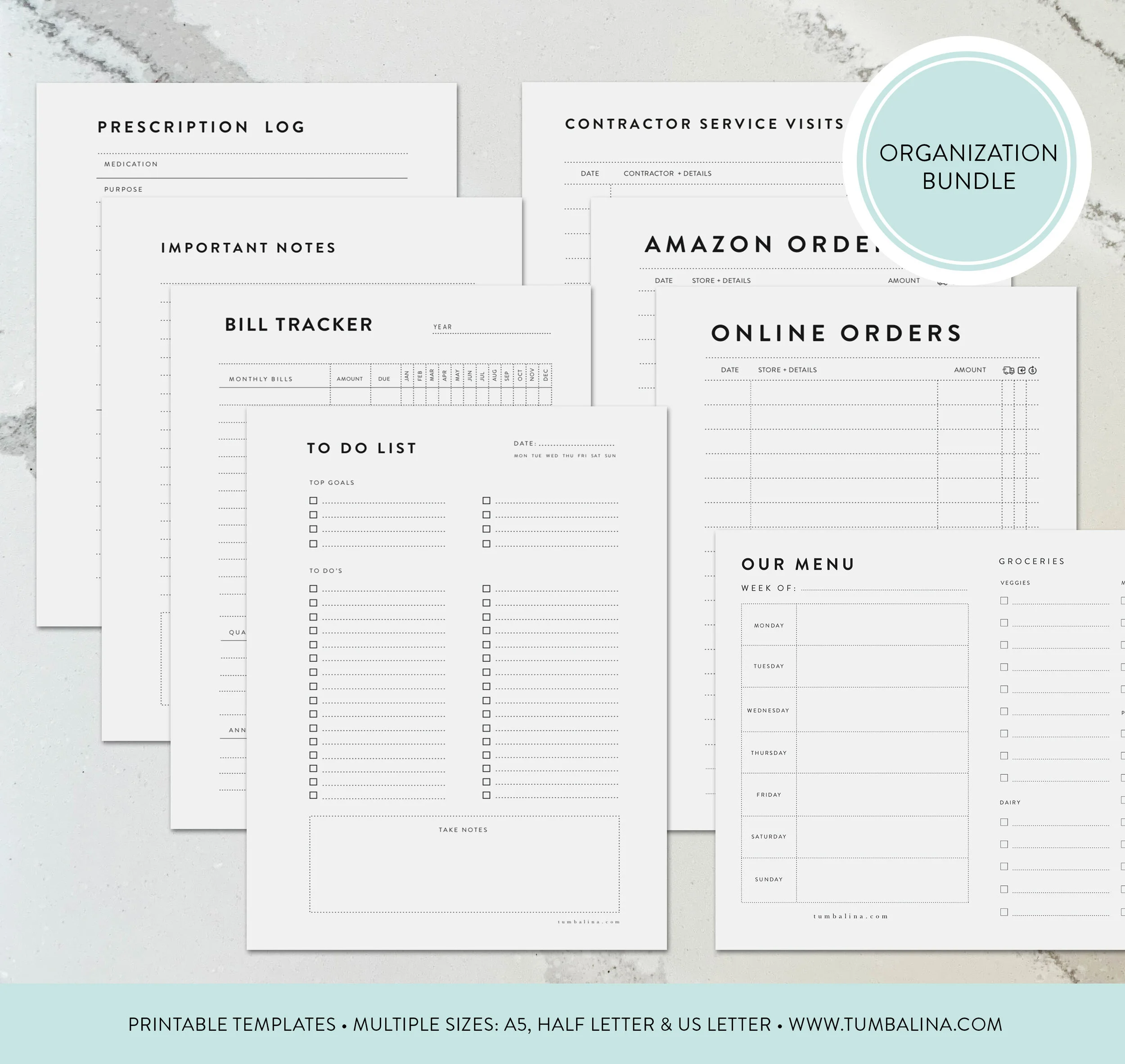 8 Piece Minimalist Organize my Home Life Printable Planning Bundle