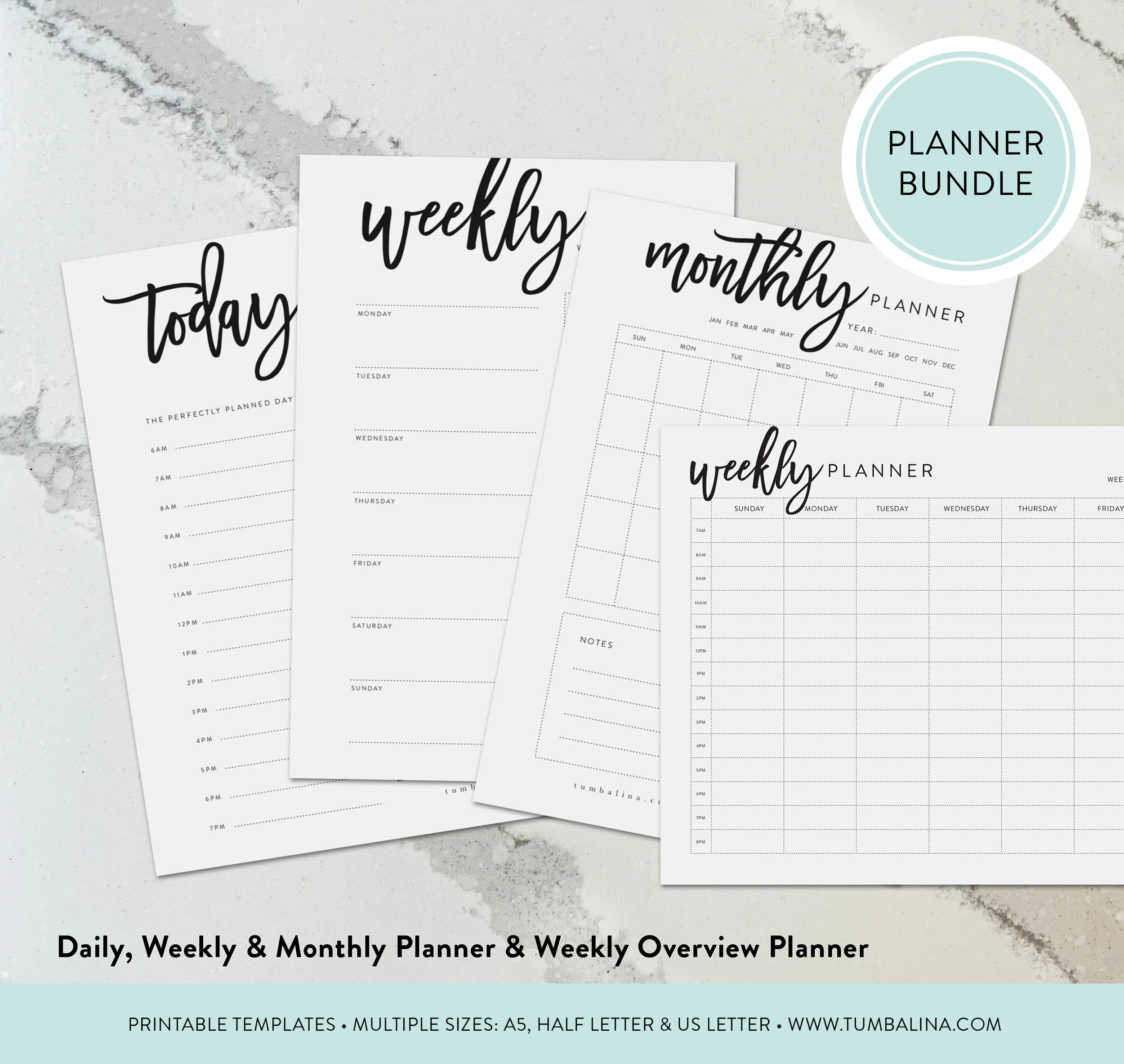 Daily, Weekly, Monthly Script Printable Planning Bundle
