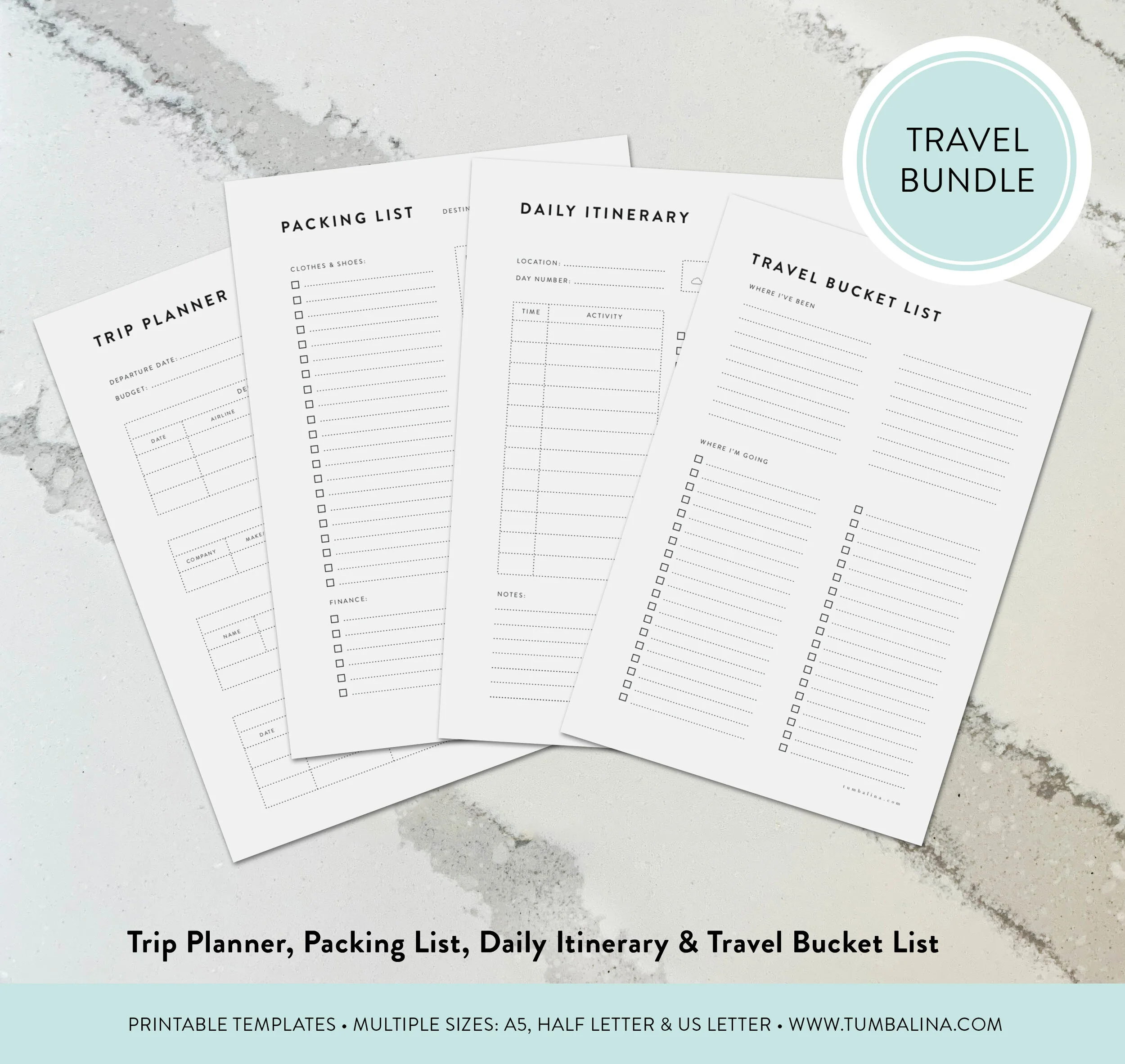 Travel Planner Minimalist Printable Planning Bundle