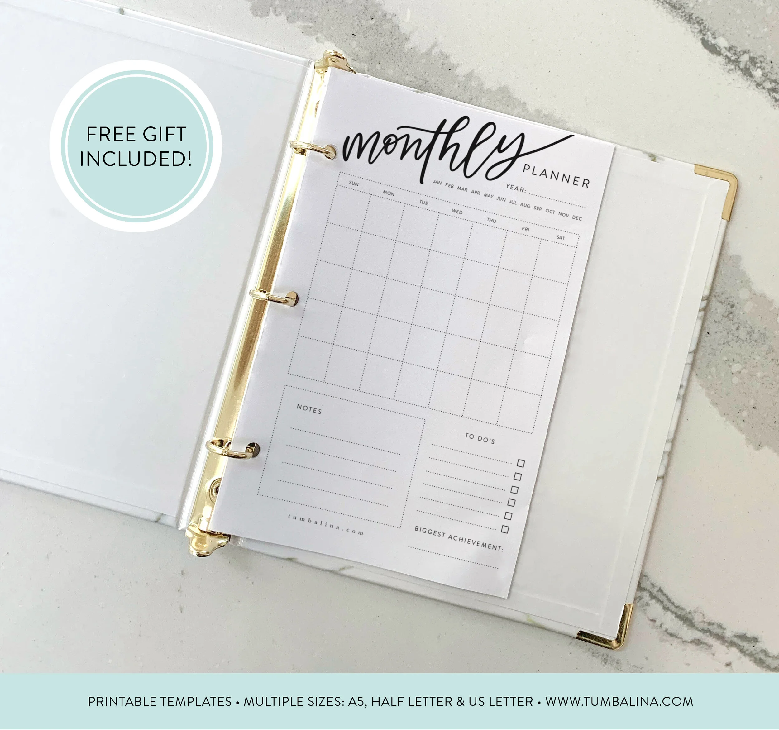 Monthly Planner Hand-Lettered Printable Organizer