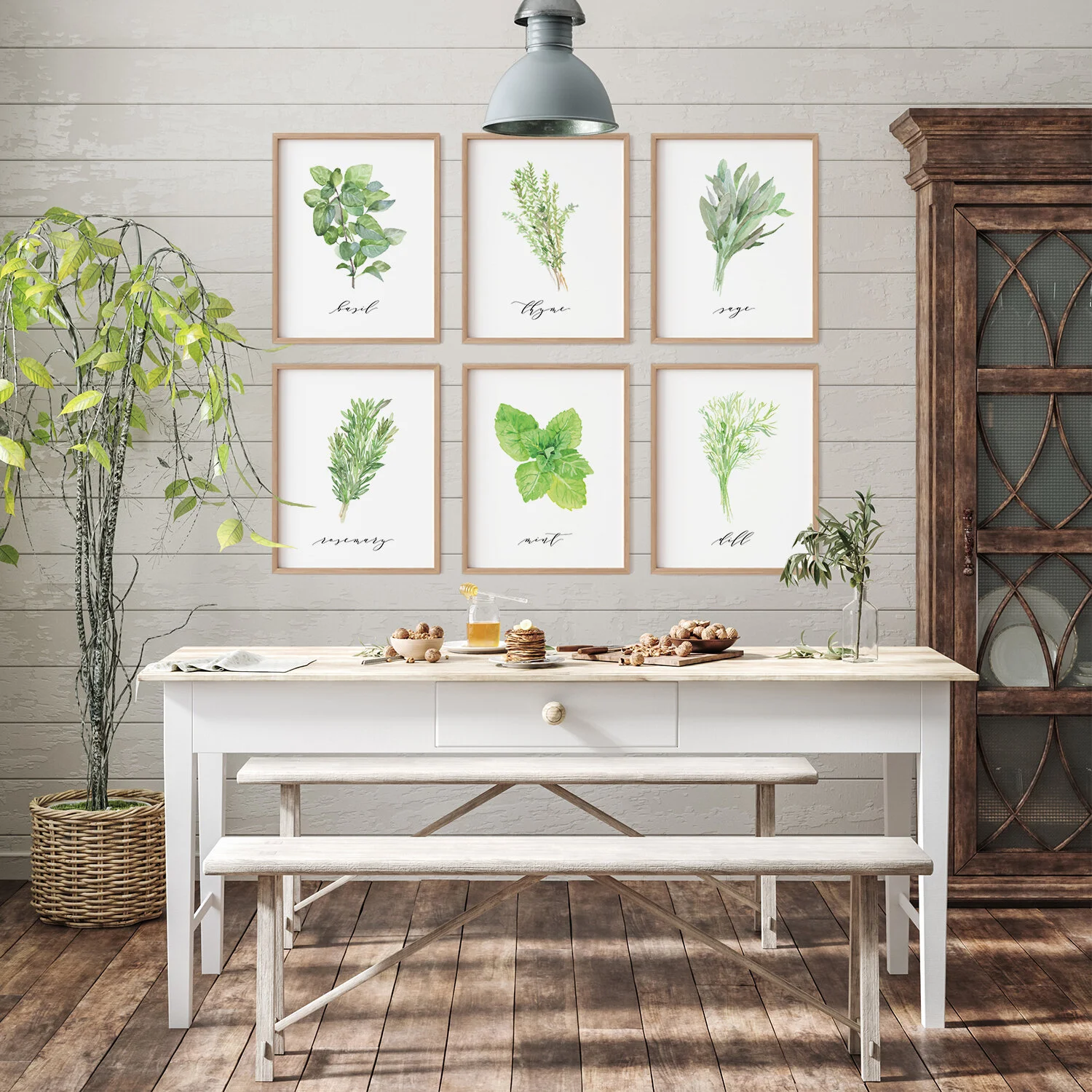 kitchen herbs art prints, botanical prints (set of 6) 8x10" unframed prints  — tumbalina