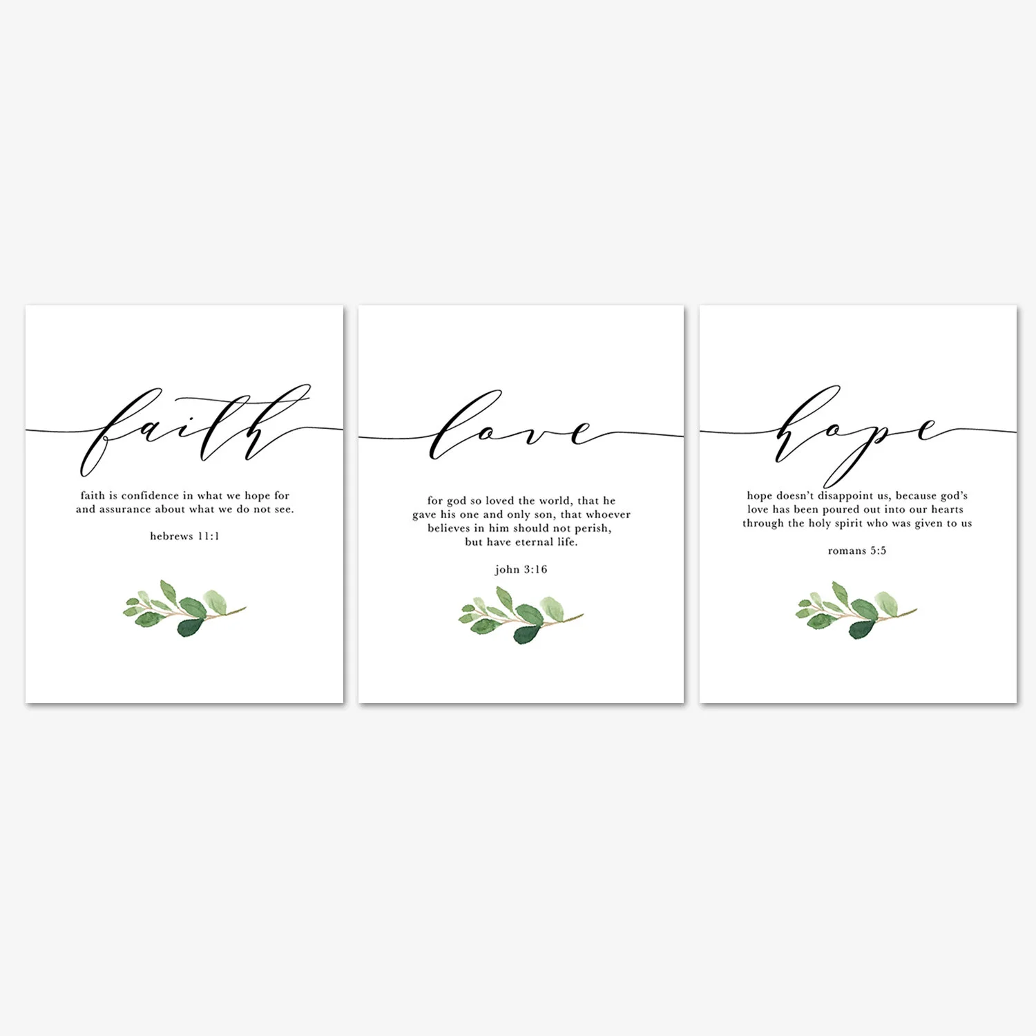 Faith, Hope &amp; Love Bible Verse Botanical Wall Art