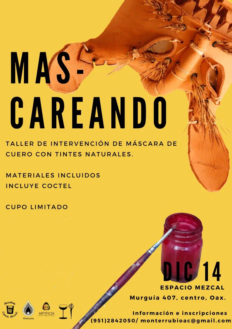 We are super excited to be a part of this special workshop with Xhiaruxxa, Artificia and Espacio Mezcal in Oaxaca, Mexico! Xhiaruxxa will be teaching us how to paint with natural dyes, including cochineal and indigo. We'll be painting on one-of-a-kind artisan-made masks and drinking a true blue cocktail. RSVP by emailing monterrubioac@gmail.com. 