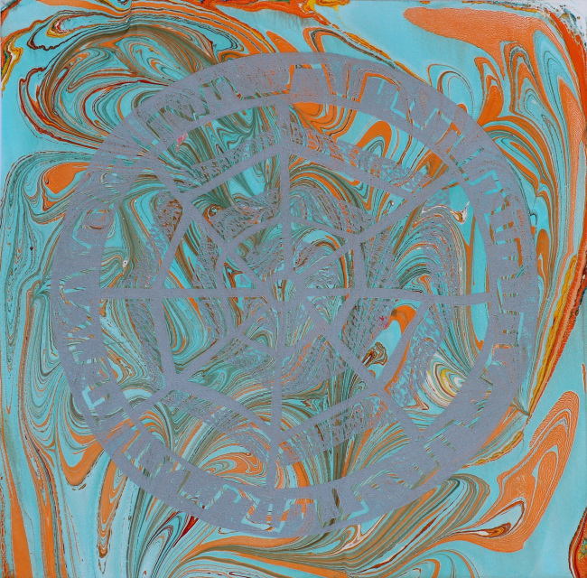Marbled Block Print, Silver on Orange by At Thirty-One