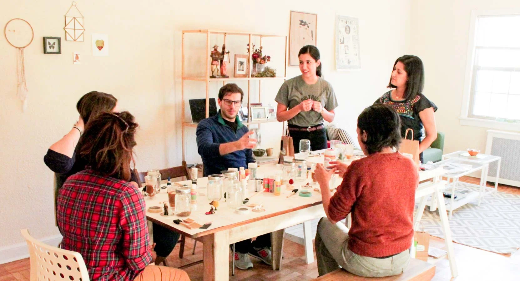 Snow Globes & Irish Coffees workshop in our (old) living room.