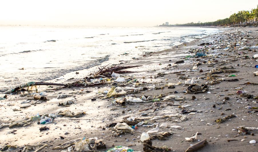 Plastic debris on beach