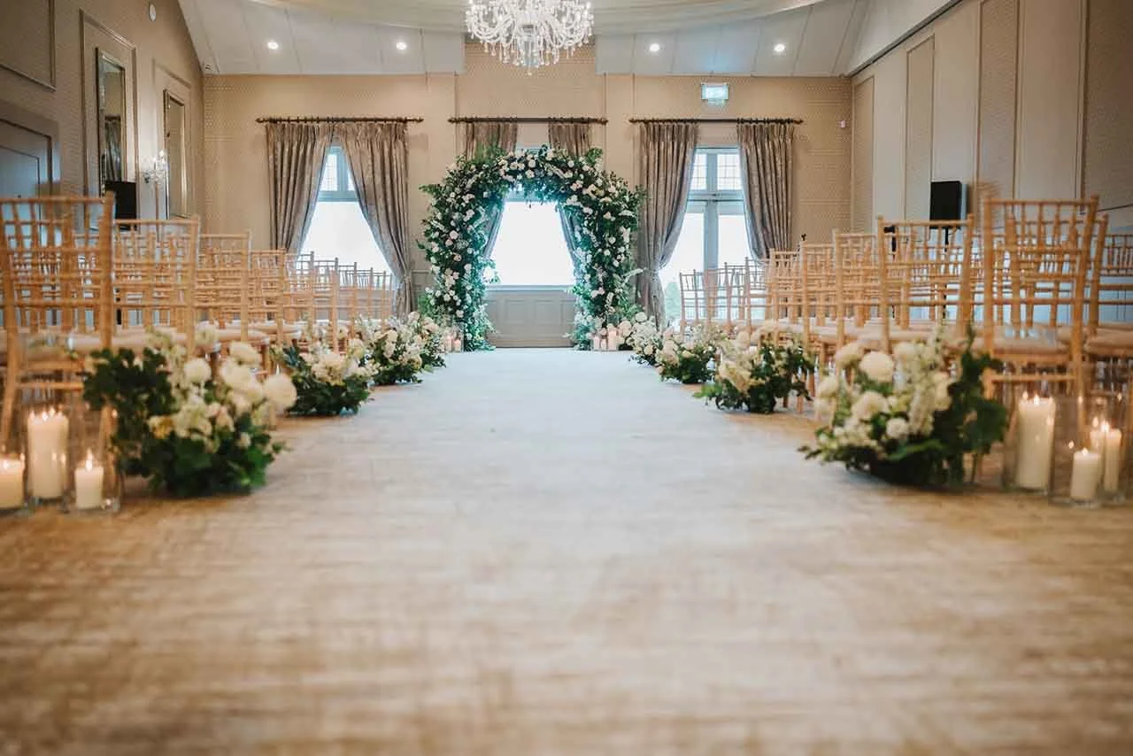 Ceremony ground florals and full flower arch-The K Club-Kildare-Ireland