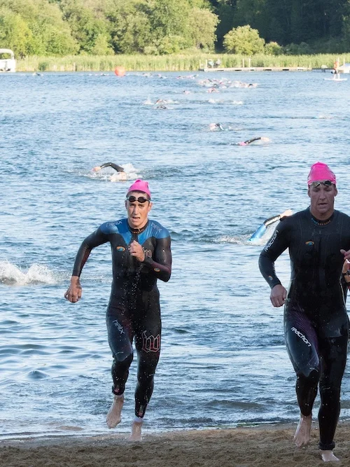 Rachel McBride out of the water and focussed on T1