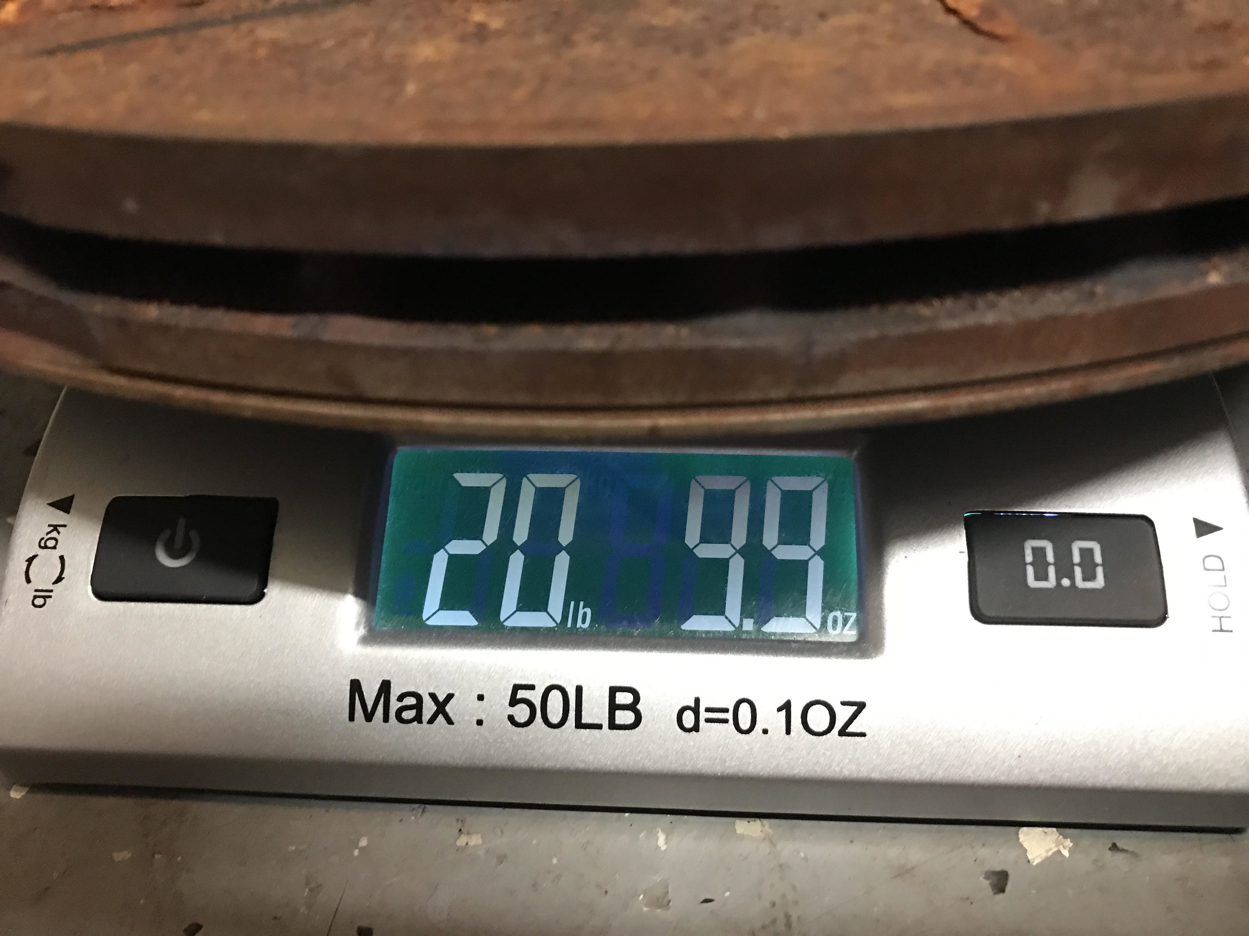 The weight for the OEM rear 1-piece brake rotor, also quite worn.