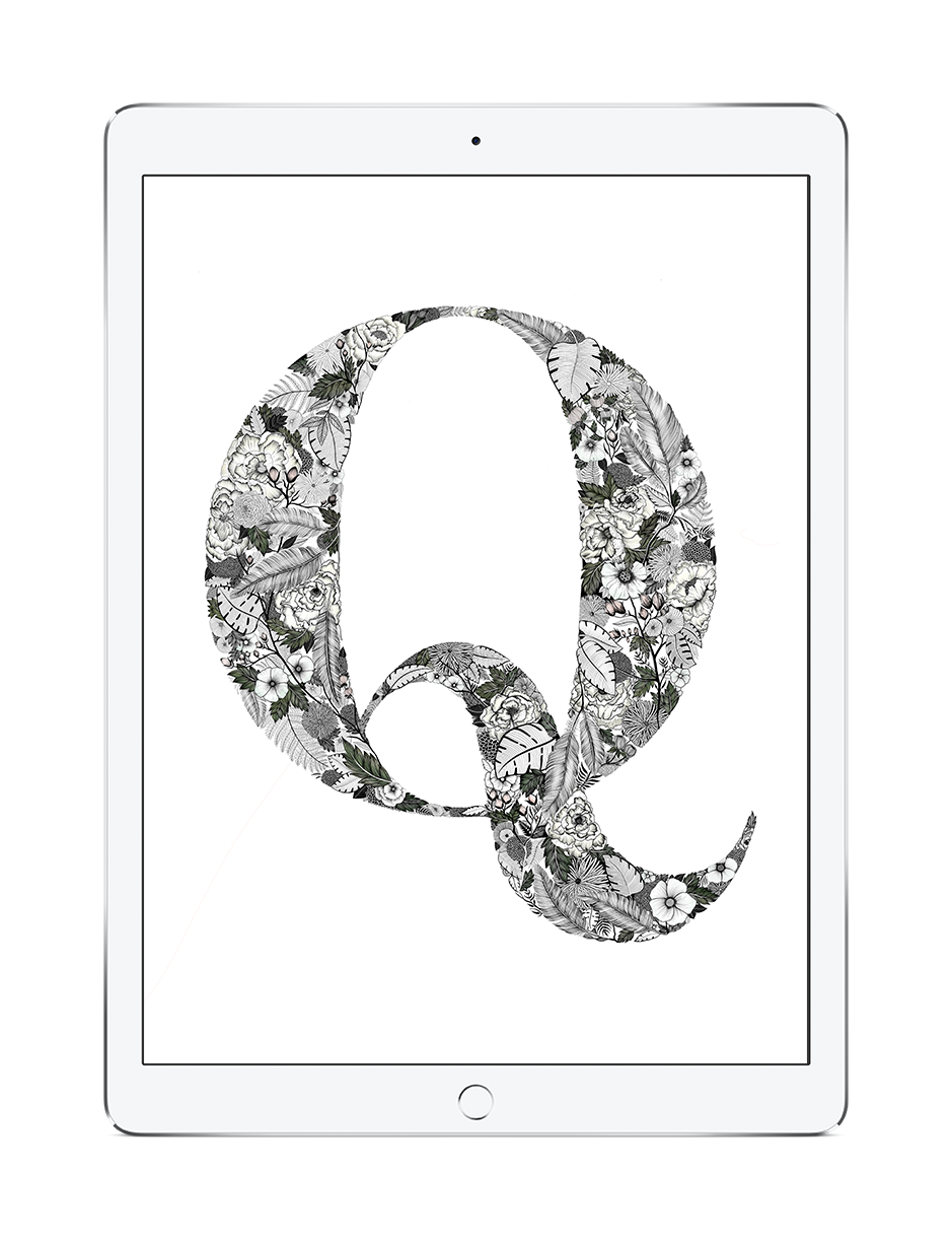 Botanical illustration with dense pattern set inside typography