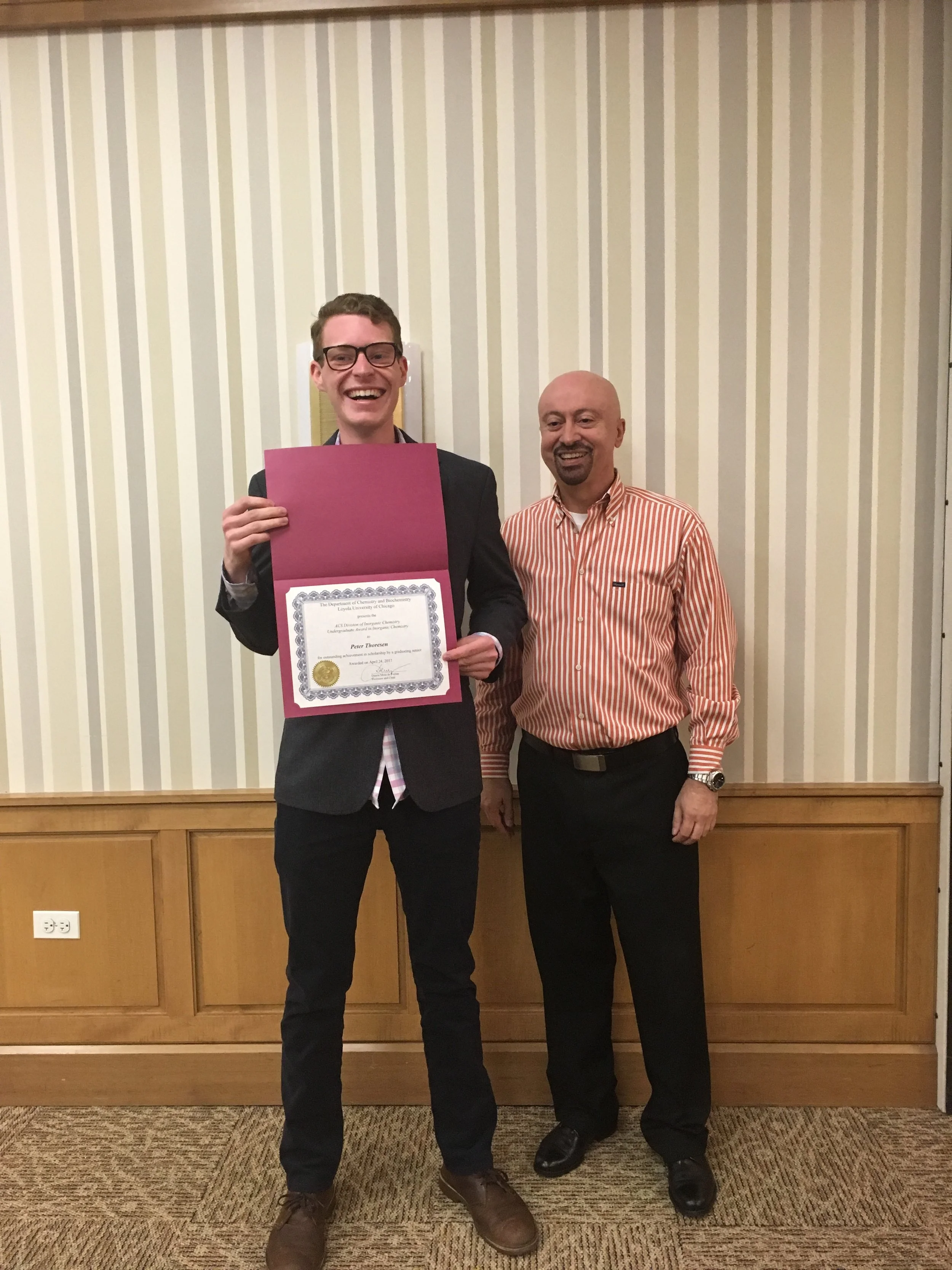  Peter Thoresen with the ACS Undergraduate Award for Inorganic Chemistry  