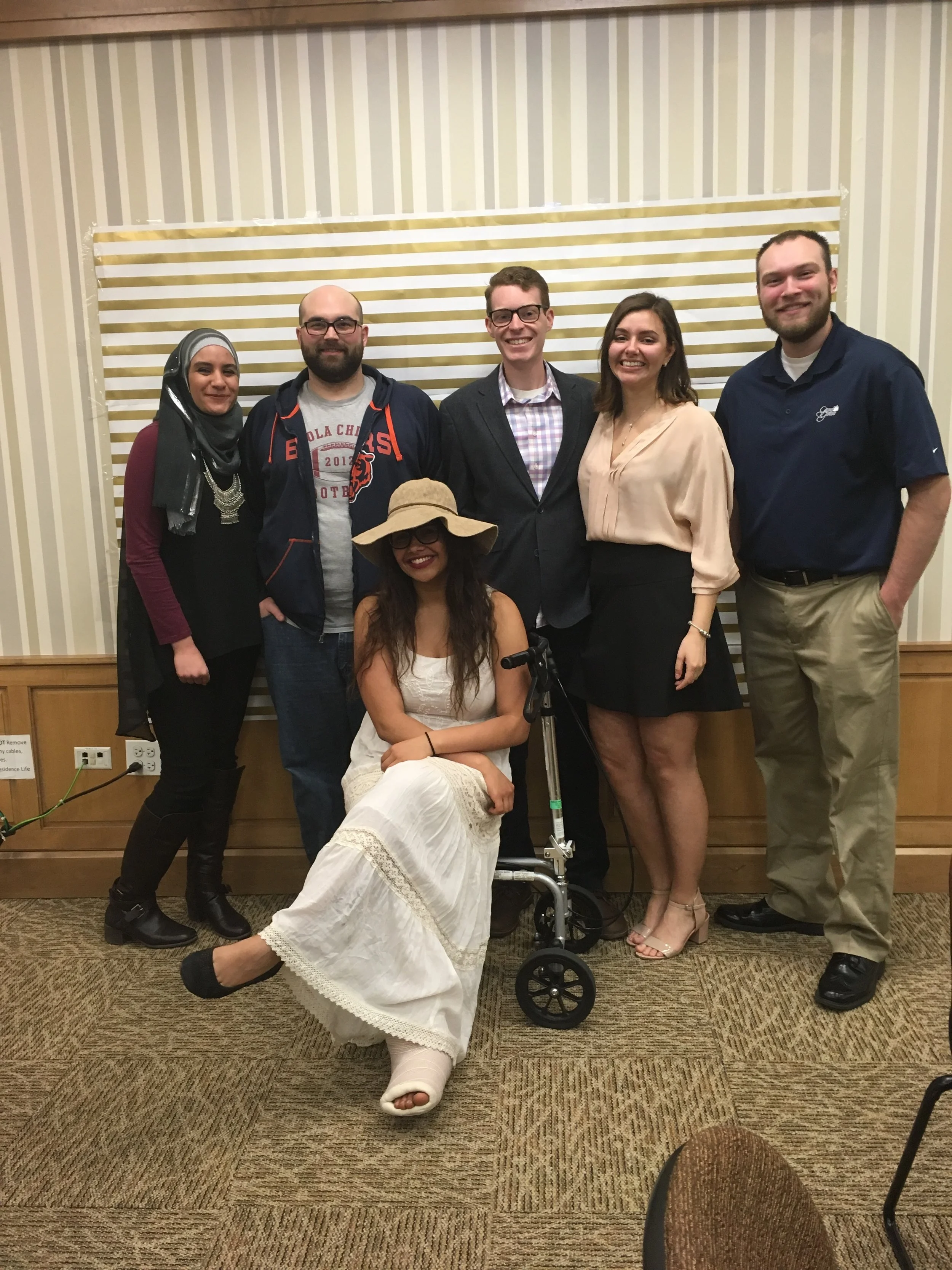  From left to right: Iman Darwish, Dr. Cory Reidl, Peter Thoresen, JR Godlewski, and Yasmine Payne (center) 