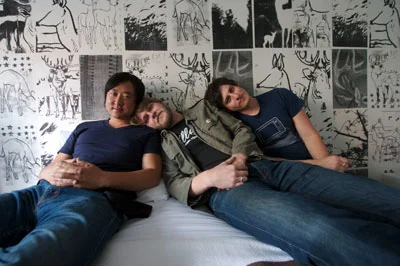 The boys in the band - Court & Spark- L to R James Kim, MC Taylor, Scott Hirsch- photo by Terri Loewenthal