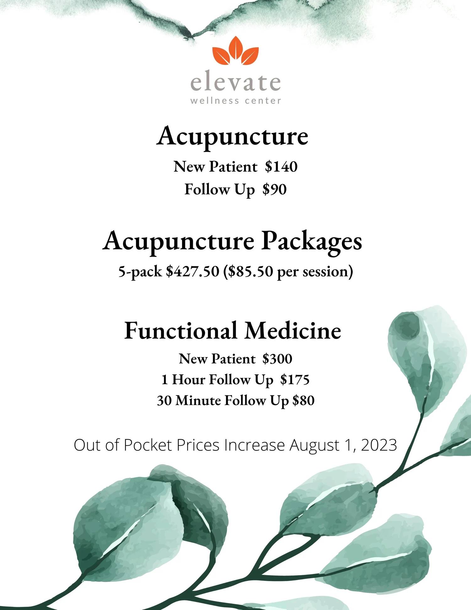 New Pricing Structure as of August 1, 2023 — Elevate Wellness
