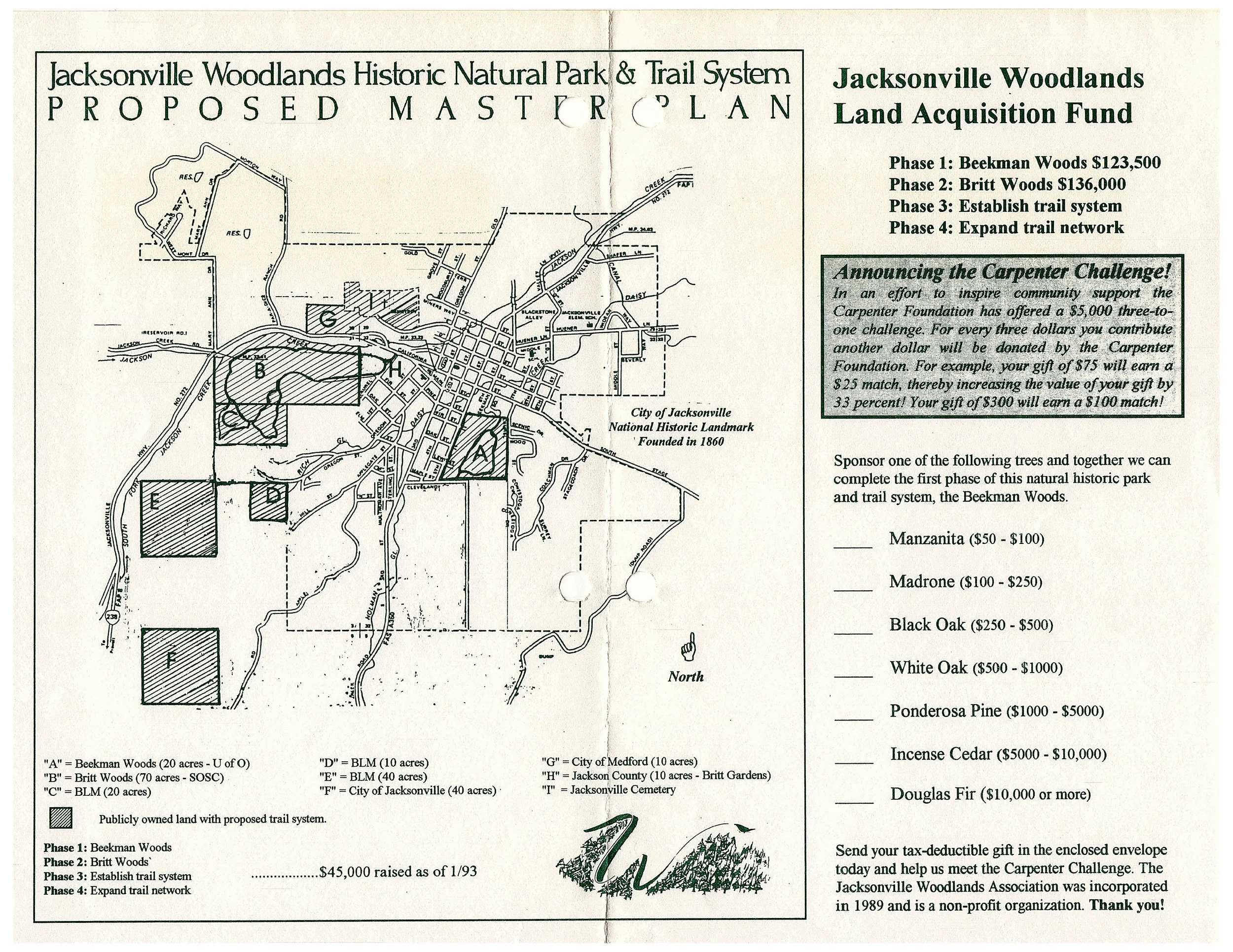 Woodlands community-driven campaign fundraiser form with proposed conserved areas.