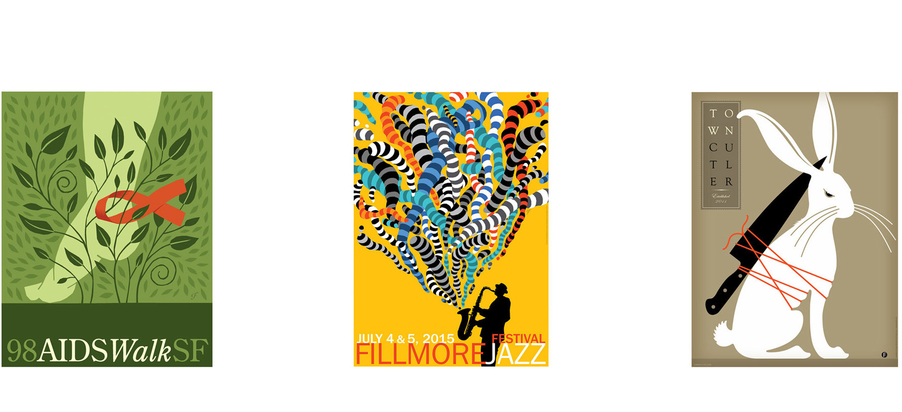 ^ Posters. Aidswalk. Fillmore Jazz Festival. Town Cutler.