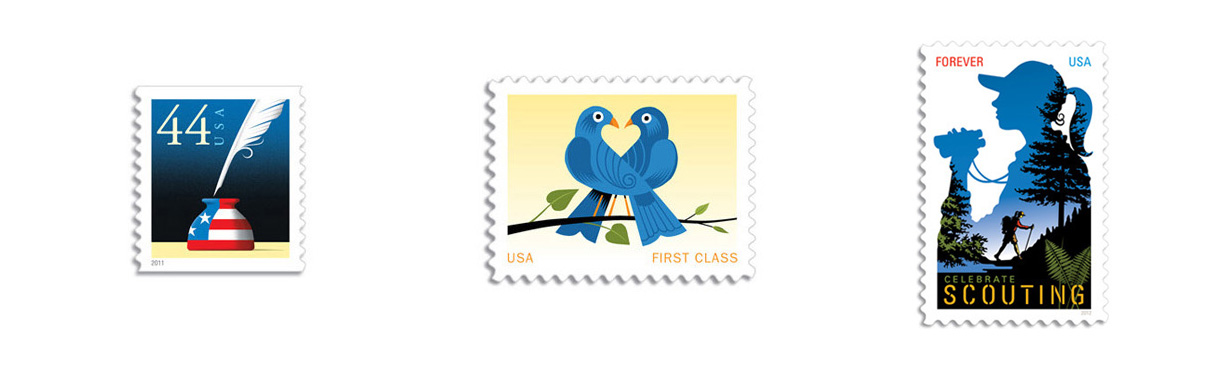 Sticky design. US Postal Service stamps designed to make an envelope lovely. Worth every cent.