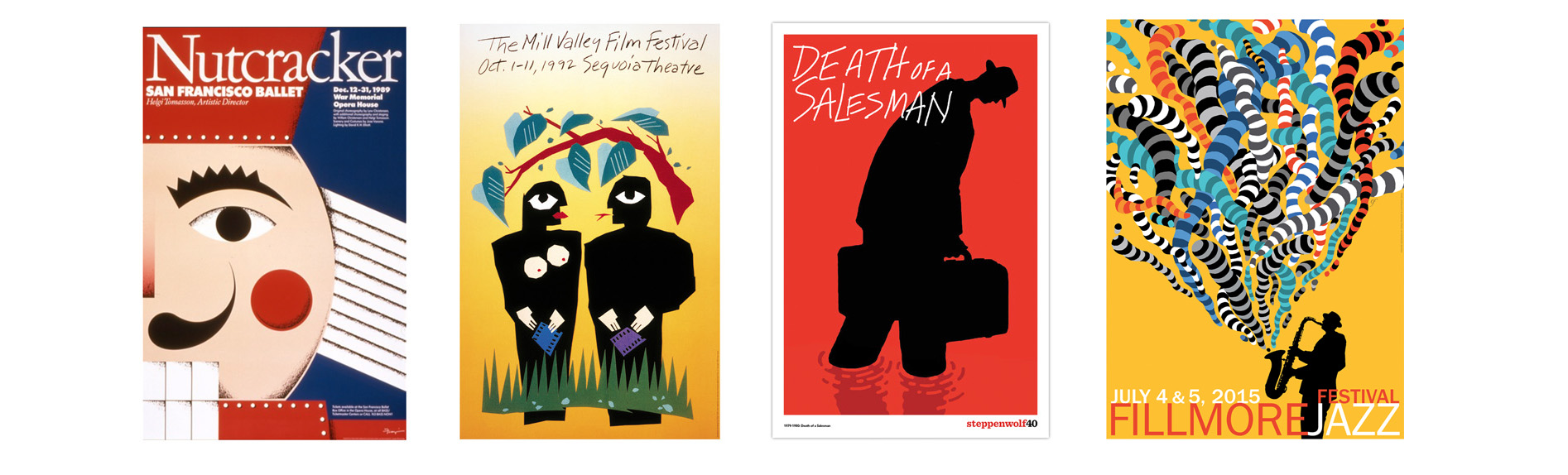 Posters for San Francisco Ballet, Mill Valley Film Festival, Steppenwolf Theatre, Fillmore Jazz Festival.