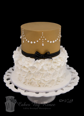 2 tier wedding cake gold white ruffles
