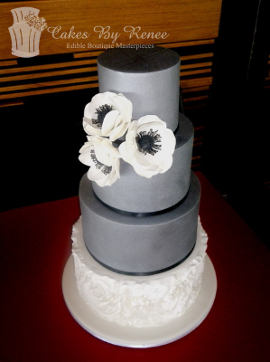 4 tier wedding cake pewter silver fondant frills ruffles