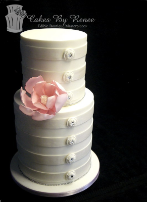 2 tier 3 tier tall white stripes wedding cake magnolia flower
