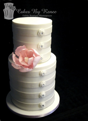 4 tier wedding cake horizontale bands stripes buttons bling pink flower cake white.png