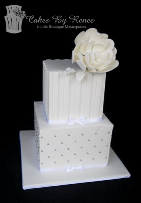 2 tier wedding cake all white square modern