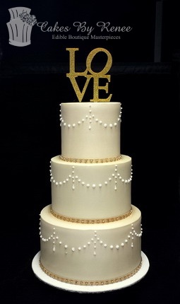 3 tier wedding cake satin finish piping love