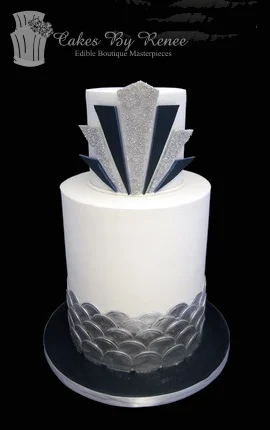 Jul 23 - Springtime art deco navy blue and silver wedding cake.jpg