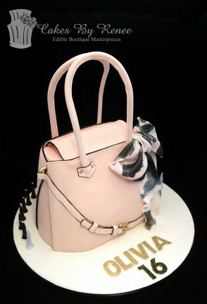 Designer handbag cake pink realistic scarf