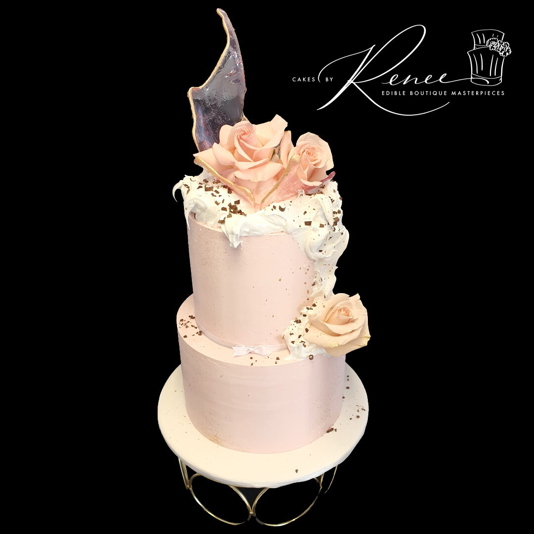 2 tier pale pink pastel wedding cake meringue isomalt sail